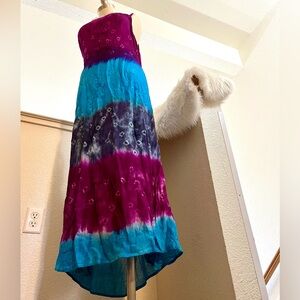 EUC 1X NEHA Tie Dye Y2K Vintage Embroidered Maxi Hippie Dress
